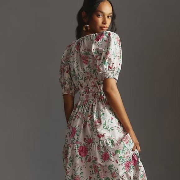 NWT Anthropologie The Somerset Maxi Floral White Smocked Puff-Sleeve Dress SP - Picture 3 of 12